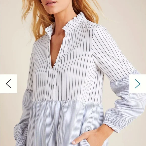 Maeve for Anthropologie Bonnie Striped Blue and White Tiered Midi Dress - Picture 3 of 7